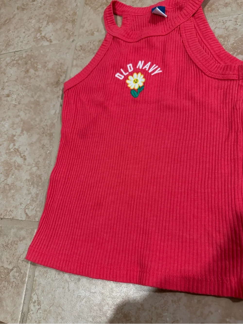 Old Navy Hot Pink Ribbed Tank with Daisy Patch